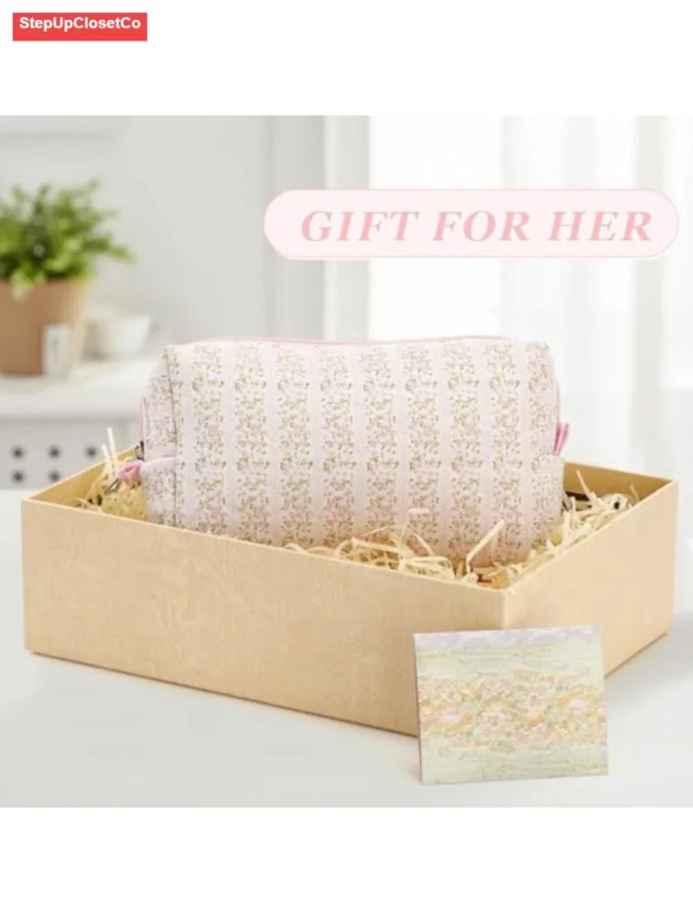 Quilted Cotton Makeup Bag Cute Floral Cosmetic Pouch Travel Toiletry Pencil Case